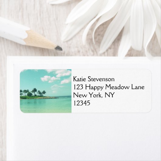 Tranquil en Serene Turquoise Beach in Hawaii Etiket (Insitu)