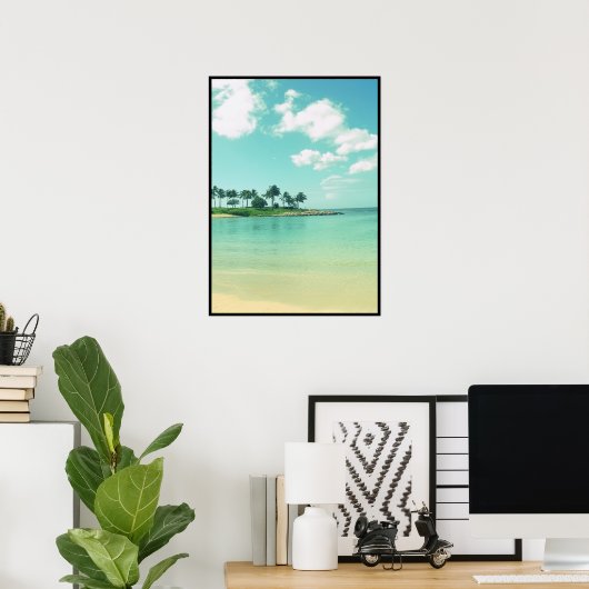 Tranquil en Serene Turquoise Beach in Hawaii Poster (Thuiskantoor)
