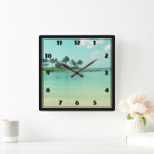 Tranquil en Serene Turquoise Beach in Hawaii Vierkante Klok (Huis)