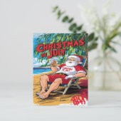 Tranquil Evening: Kerstman Genieten Bier in stoel Briefkaart (Staand voorkant)