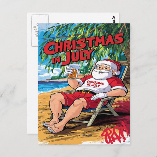 Tranquil Evening: Kerstman Genieten Bier in stoel Briefkaart (Voorkant / Achterkant)