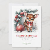 Tranquil Fawn Snowy Forest Christmas Greeting Card Feestdagenkaart (Voorkant)