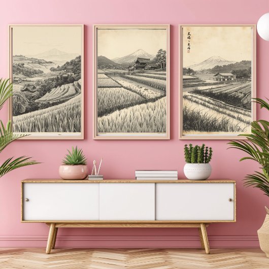 Tranquil Fields – Japanese Countryside Vintage Art Muurkunst Sets