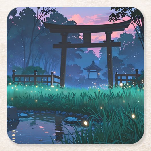 Tranquil Fireflies - Japanse tuin Kartonnen Onderzetters (Voorkant)
