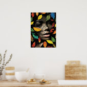 "Tranquil Foliage: Woman's Portrait" is een pracht Poster (Keuken)