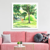 Tranquil Forest Herten Waterverf Kunst Canvas Afdruk (Insitu (Woonkamer))