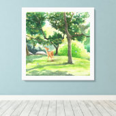 Tranquil Forest Herten Waterverf Kunst Canvas Afdruk (Insitu (Houten vloer))