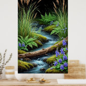 🌿 Tranquil Forest Stream with Wildflowers 💜✨ Poster (Keuken)