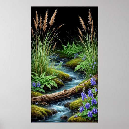 🌿 Tranquil Forest Stream with Wildflowers 💜✨ Poster (Voorkant)