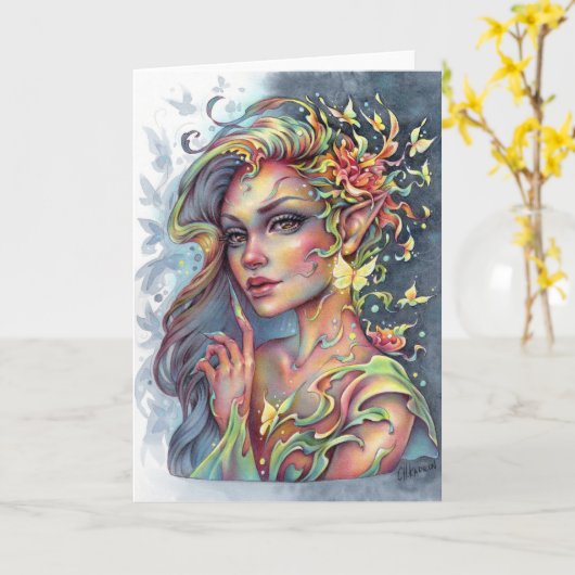Tranquil Grace Gevouwen Wenskaart Fae Fantasy Kaart (Gele Bloem)