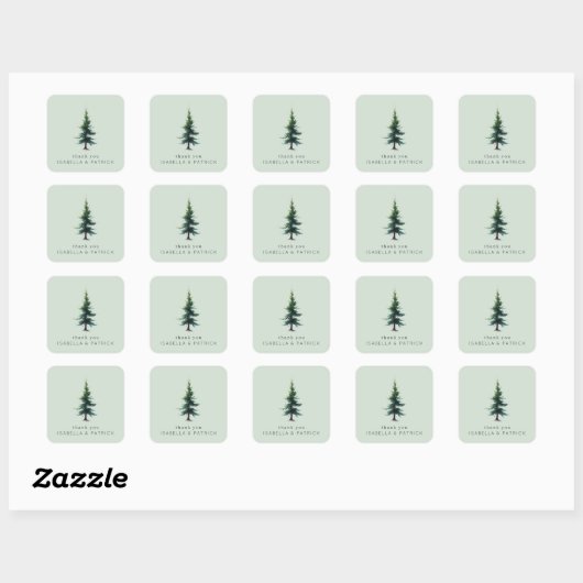 Tranquil Green Watercolor Tree Vierkante Sticker (Vel)