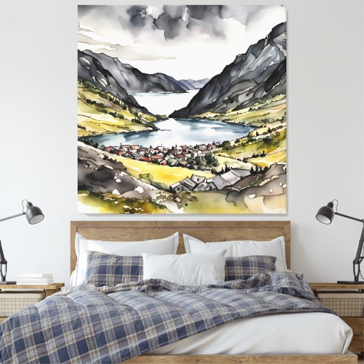 Tranquil Haven door de Noorse fjorden Canvas Afdruk (Insitu (Slaapkamer))