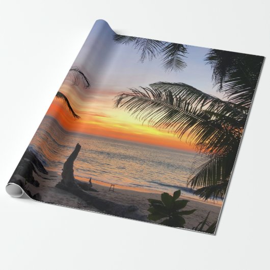Tranquil Hawaiian Tropical Island Beach Sunset Cadeaupapier (Uitgerold)
