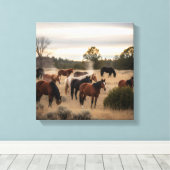 Tranquil Herd at Dusk – Peaceful Horse Pasture Canvas Afdruk (Insitu (Houten vloer))