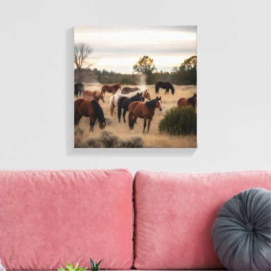 Tranquil Herd at Dusk – Peaceful Horse Pasture Canvas Afdruk (Insitu (Woonkamer))