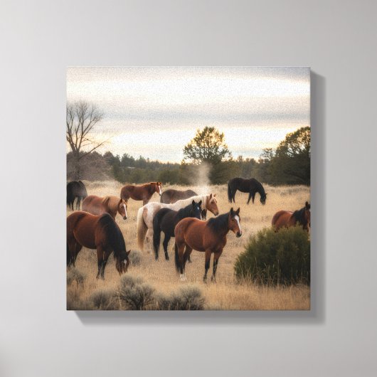 Tranquil Herd at Dusk – Peaceful Horse Pasture Canvas Afdruk (Voorkant)