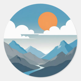 Tranquil Horizon | Minimaal berglandschapskunst Ronde Sticker