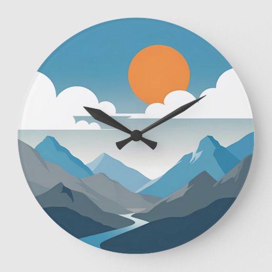 Tranquil Horizon | Minimal Mountain Landscape Art Grote Klok (Voorkant)