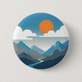 Tranquil Horizon | Minimal Mountain Landscape Art Ronde Button 5,7 Cm (Voorkant)