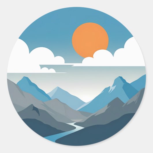 Tranquil Horizon | Minimal Mountain Landscape Art Ronde Sticker (Voorkant)