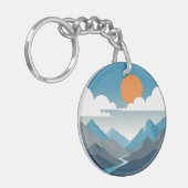 Tranquil Horizon | Minimal Mountain Landscape Art Sleutelhanger (Voorkant Links)
