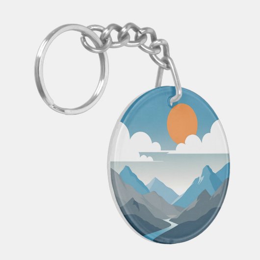 Tranquil Horizon | Minimal Mountain Landscape Art Sleutelhanger (Voorkant Links)