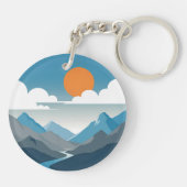 Tranquil Horizon | Minimal Mountain Landscape Art Sleutelhanger (Achterkant)