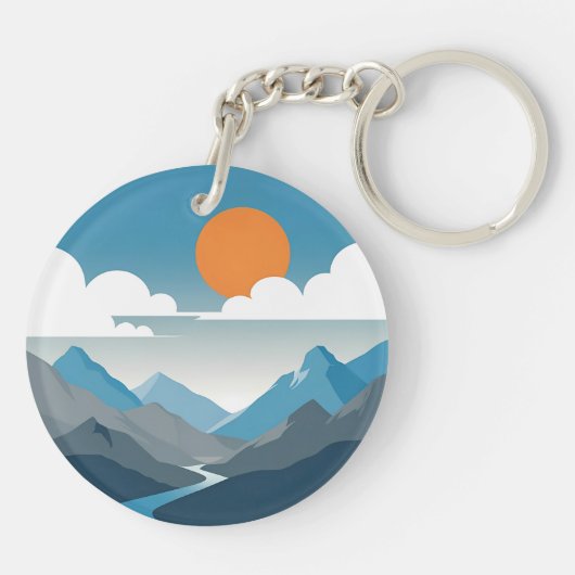 Tranquil Horizon | Minimal Mountain Landscape Art Sleutelhanger (Achterkant)