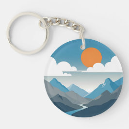 Tranquil Horizon | Minimal Mountain Landscape Art Sleutelhanger