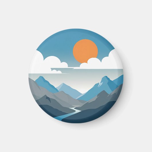 Tranquil Horizon | Minimalistische berglandschapsk Magneet (Voorkant)