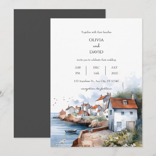Tranquil Kustdorp Cottages Bruiloft Kaart (Voorkant / Achterkant)