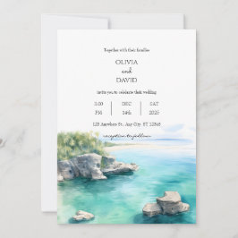 Tranquil Kustkust Blauwgroen Water Lagoon Bruiloft Kaart
