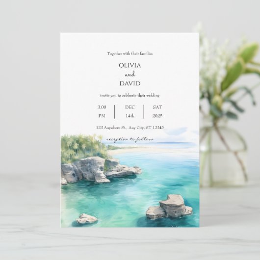 Tranquil Kustkust Blauwgroen Water Lagoon Bruiloft Kaart (Staand voorkant)
