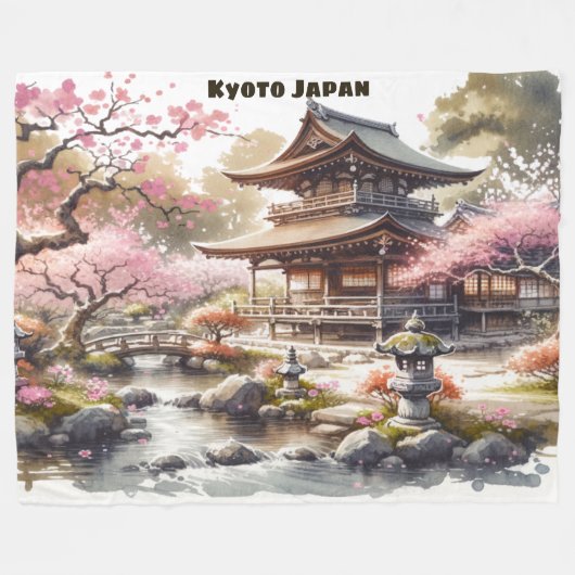 Tranquil Kyoto Japan Waterverf Sketch | Fleece Deken (Voorkant (Horizontaal))