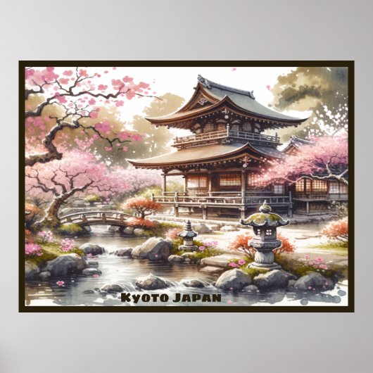 Tranquil Kyoto Japan Waterverf Sketch | Poster (Voorkant)