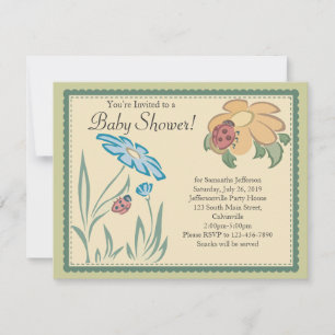 Tranquil Ladybugs Neutral Baby Shower Invitations Kaart
