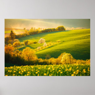 Tranquil landschap in zonnestralen. Mooie su Poster