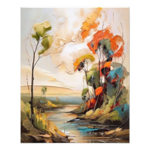 Tranquil Landschapsschilderij - Rivier en Bomen Foto Afdruk