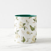 Tranquil Magnolia: Groene Waterverf bloempatroon Tweekleurige Koffiemok (Center)