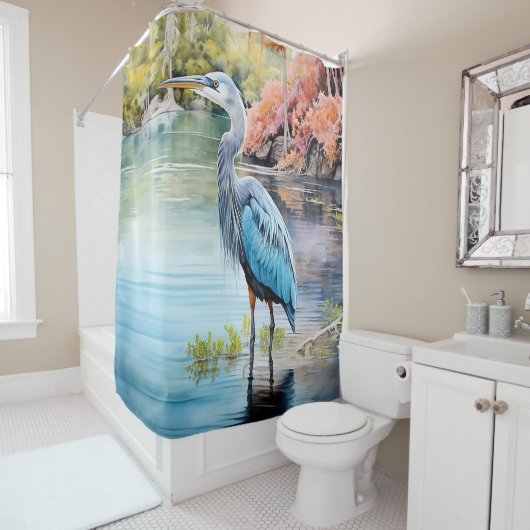Tranquil Majesteit: Blauw Heron Haven Douchegordij Douchegordijn (In situ)