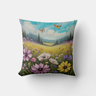 Tranquil Meadow Scene Pelow Vlinders en Bloem Kussen