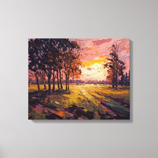 Tranquil Meadow Sunset Fine Art Canvas Afdruk (Voorkant)