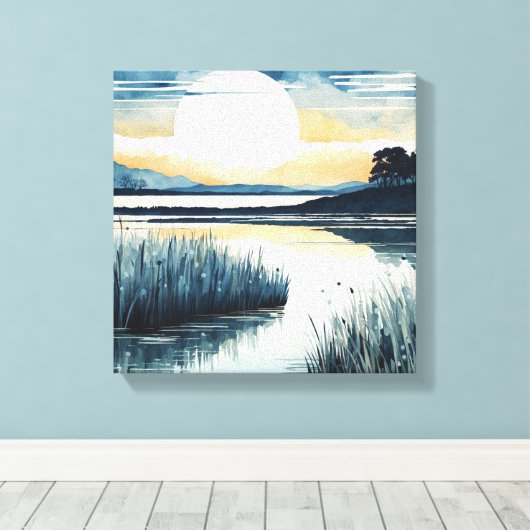 Tranquil Moonlight Lake Canvas Afdruk (Insitu (Houten vloer))