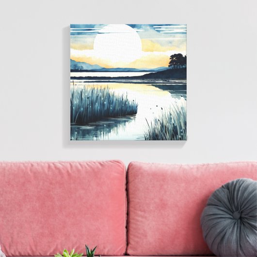 Tranquil Moonlight Lake Canvas Afdruk (Insitu (Woonkamer))