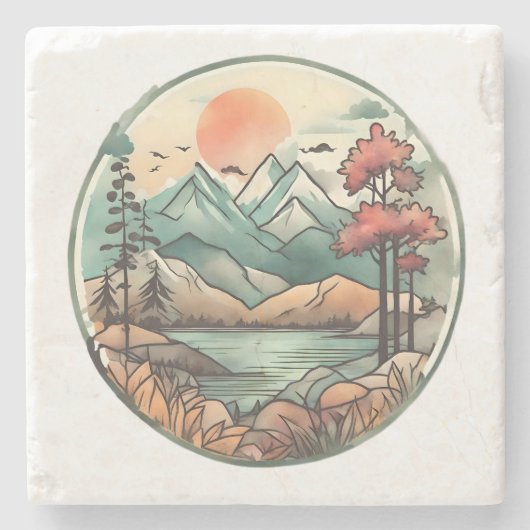 Tranquil Mountain Lake Stenen Onderzetter (Voorkant)