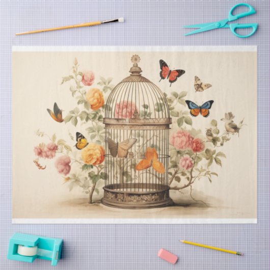Tranquil Oasis: Vogelkooi Decoupage Tissuepapier (Craft)