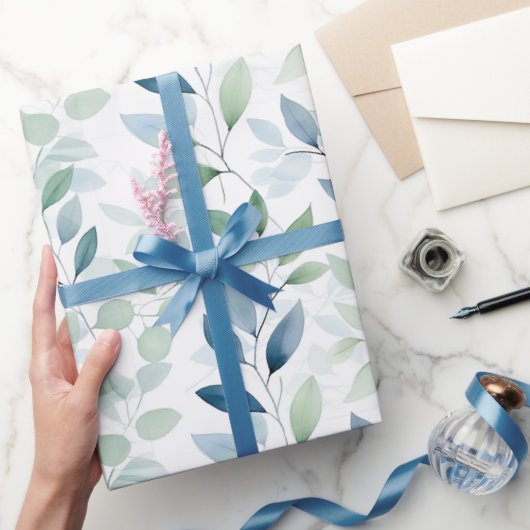 Tranquil Oasis Waterverf Bladeren Monogram & Naam Cadeaupapier (Geschenken)