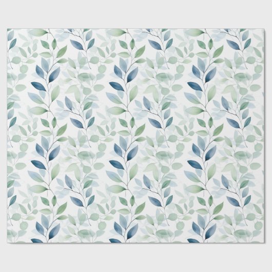 Tranquil Oasis Waterverf Bladeren Monogram & Naam Cadeaupapier (Vlak)