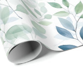 Tranquil Oasis Waterverf Bladeren Monogram & Naam Cadeaupapier (Rol Hoek)