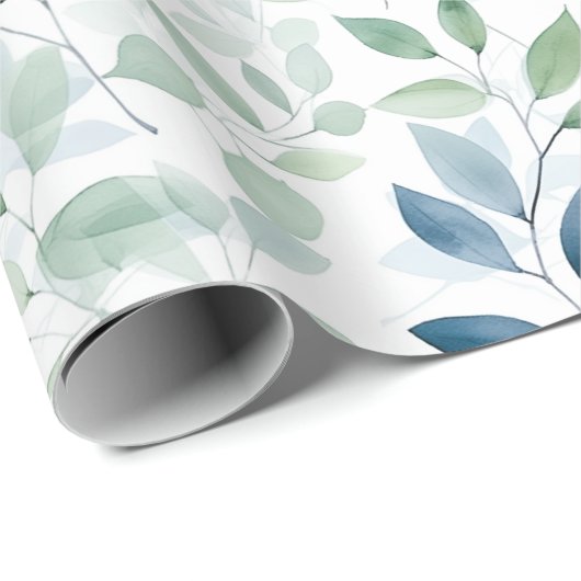 Tranquil Oasis Waterverf Bladeren Monogram & Naam Cadeaupapier (Rol Hoek)